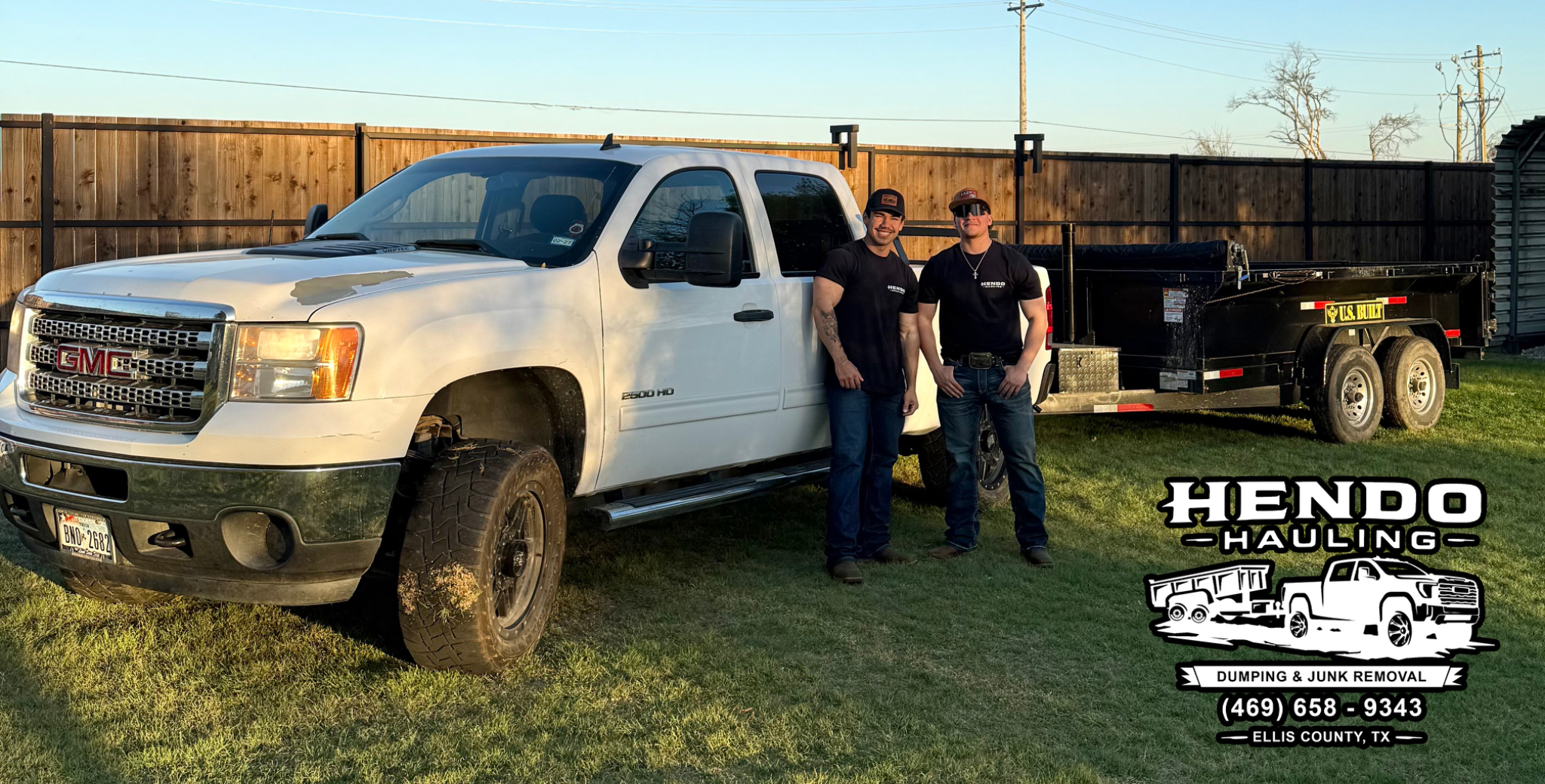 Hendo Hauling owners Brock Henderson and Rome Usher with truck and trailer